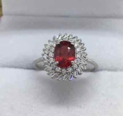 3.80Ct Certified Natural Ruby & Diamond Engagement Ring 18K Solid White Gold
