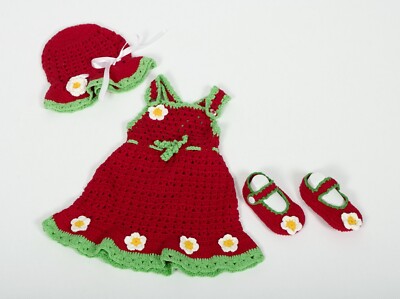 Babykleid Gr. 56 / 62  Häkelkleid rot Blume  NEU