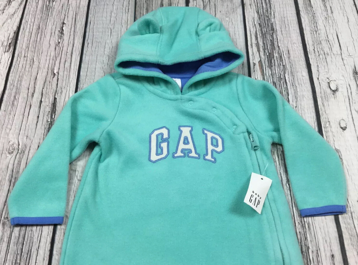 Baby Gap Boys 03 Months Teal Blue Fleece Romper OnePiece Outfit. Nwt