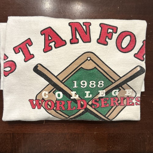 Vintage Stanford Baseball T Shirt 1988 World Series 80s White X Large USA Fade - Picture 8 of 8