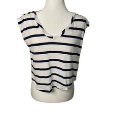 NWOT Women's Chaser white and blue striped V-neck sleeveless shirt