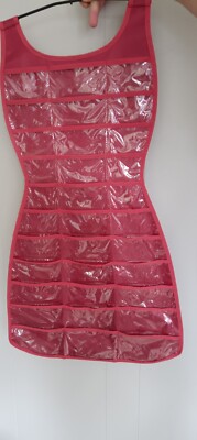 Pink Dress-Shaped Hanging Jewelry Organizer With Pockets And Straps