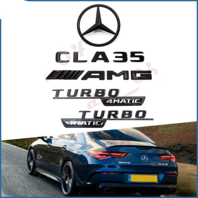 Gloss Black CLA35 For AMG TURBO 4MATIC Rear Star Emblem Set For Mercedes 2020+