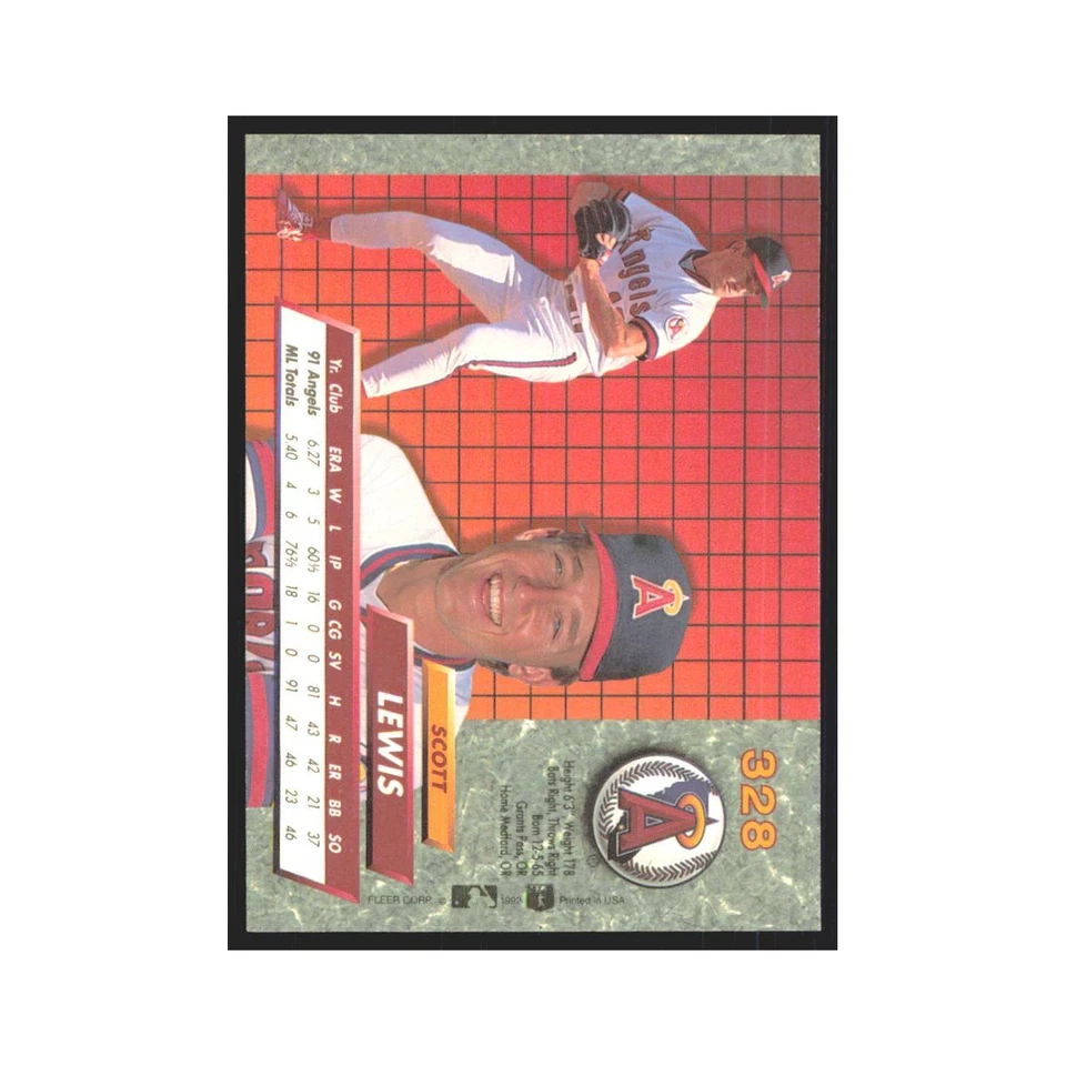1992 Fleer Ultra Scott Lewis RC Angels #328 - Image 2 of 3