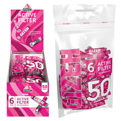 10 x 50er Beutel GIZEH PINK Active Filter Aktivkohle Slim 6mm Zigarettenfilter