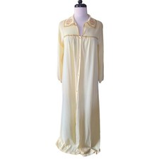 VTG 60s Gossard Artemis Embroidered Yellow Nylon Lace Lingerie Robe M Medium USA