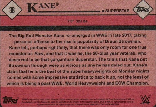 2018 Topps WWE Heritage Wrestling Card #38 Kane - Picture 2 of 2