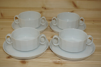Rosenthal Polygon White (4) Cream Soup Bowls, 3 1/2'' & (4) Soup Saucers   (S6)