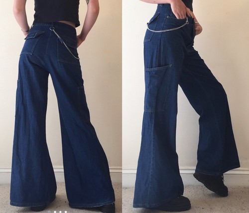Donne Ragazze Vintage da Uomo Gamba Larga 90s Skater Jeans Denim Pantaloni  Mega | eBay