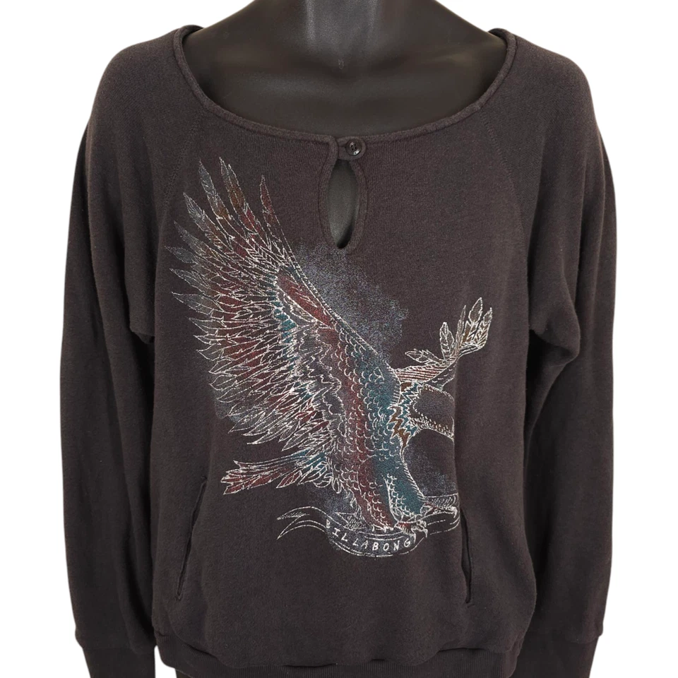 Billabong Sweatshirt Womens Size Large Gray Bald Eagle Hawk Designers Closet - Image 2 of 4