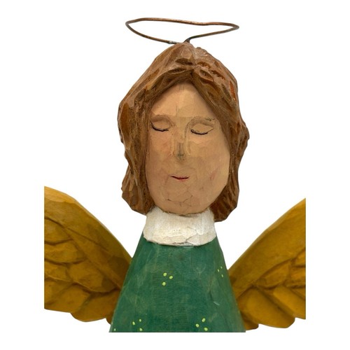 Vintage Angel Figurine Folk Art Hand Carved Hand Painted 9.5” T Signed 2002 - Picture 4 of 13