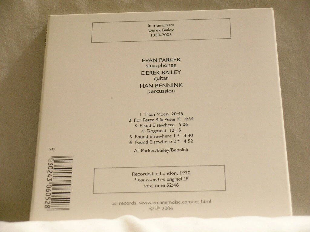 EVAN PARKER Topography of the Lungs Derek Bailey Han Bennink PSI CD digipack