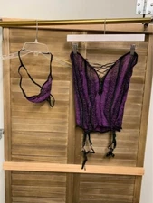 NWOT Seven Til Midnight 2 Piece Lingerie Set Purple Sexy Snake Print Black OS