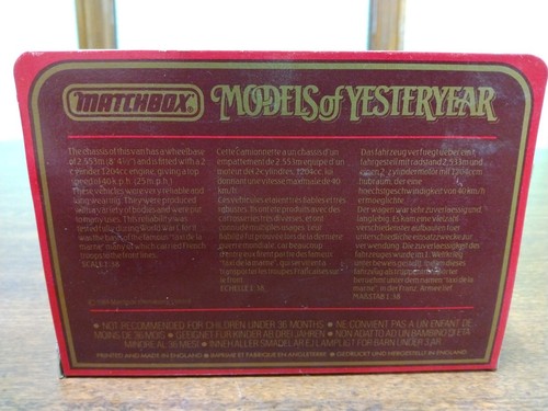 VTG Matchbox 1984 Models of Yesteryear Y25 1910 RENAULT TYPE AG-JAMES NEALE NIB - Picture 16 of 20
