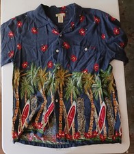 Med.- Vintage Islander Hawaiian Shirt Mens Button Up Palm Trees and Surf Boards