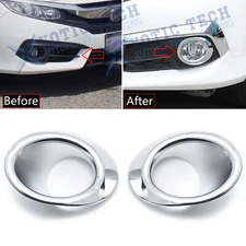 Chrome Front Fog Light Ring Overlay Cover Molding Trim For Honda Civic 2016-2018