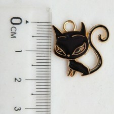 Black Cat Charms Gold Pendants Kitty Enamel Findings BULK Set 20mm 48pcs