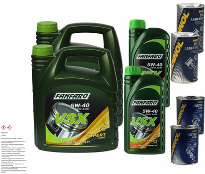 10L Motoröl FANFARO VSX 5W-40 2x MANNOL Leak-Stop ADDITIV+Motor Flush