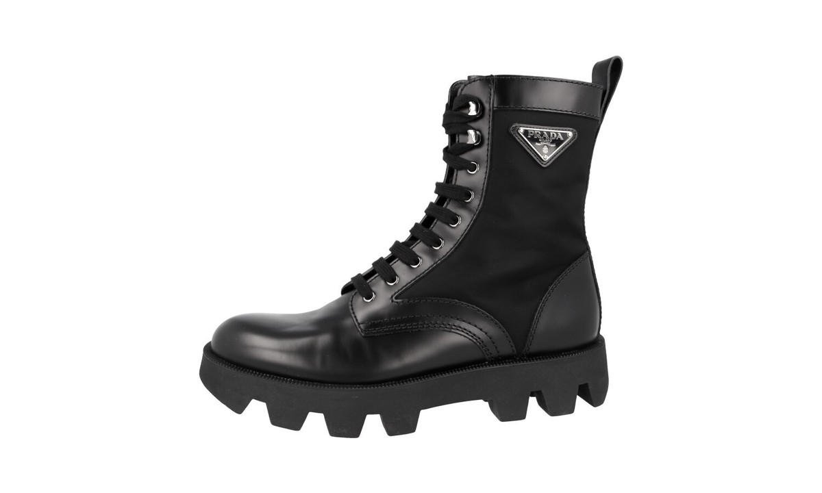 靴 Prada Combat boots PRADA Calzature Donna Black Patent Leather Lace Up Combat
