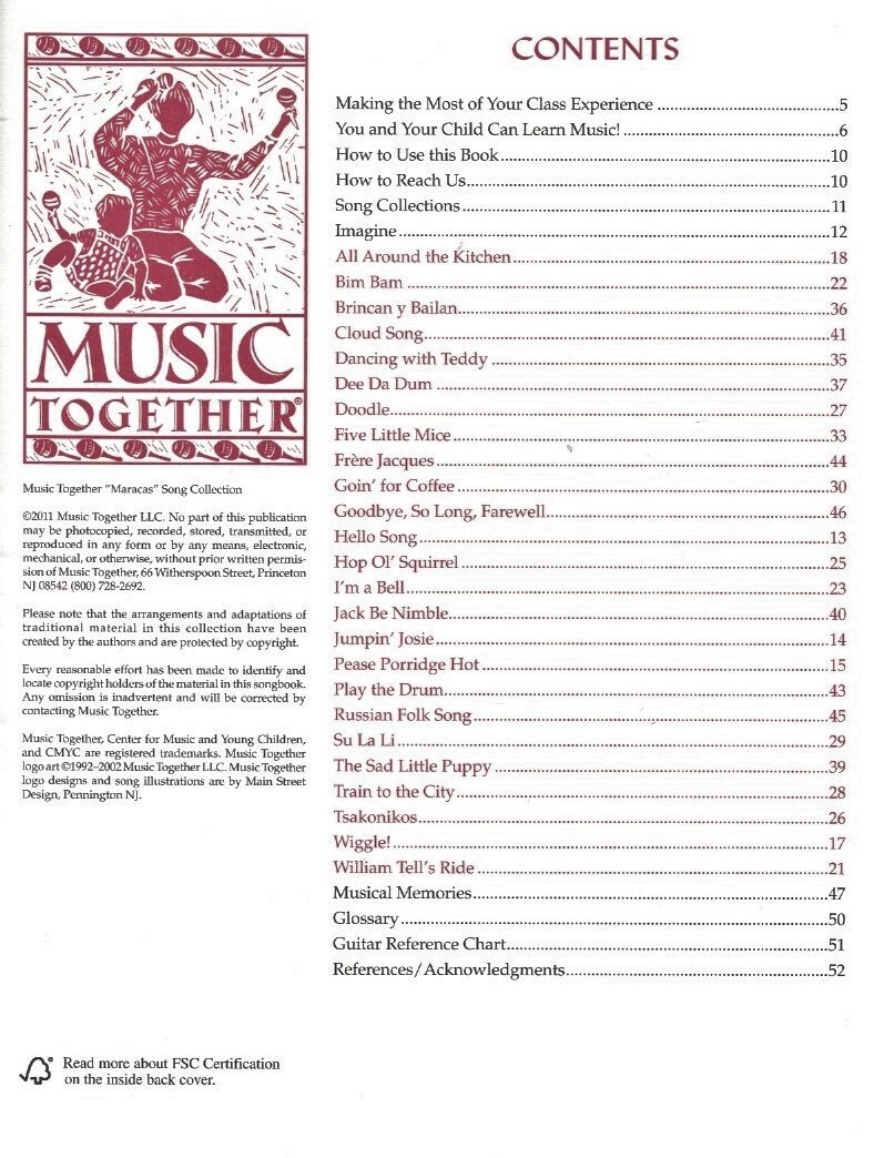 Music Together CD + Book MARACAS Song Collection Center for Music