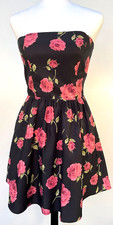 Forever 21 Women's Strapless Party Mini Dress Size Small Black Floral Boned Top