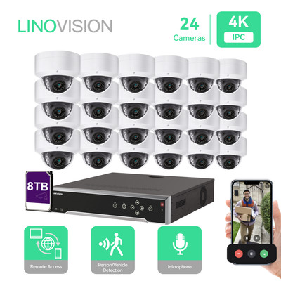 LINOVISION 32CH PoE IP Security Camera System with  (24) 4K Network Dome Cameras