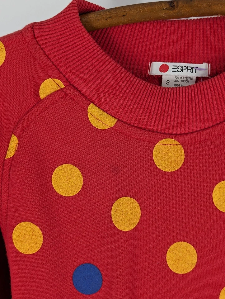 Esprit Vintage Años 80 90 Rojo Amarillo Azul Punto Nueva Ola Sudadera Pequeña Foto 4 de 4