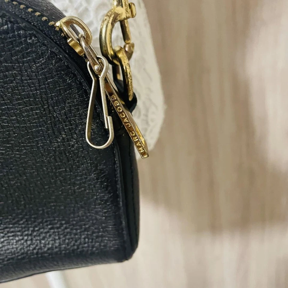 Marc Jacobs Crossbody Shoulder Bag Black Leather Logo Fringe Double Zip Women's - Image 4 of 4