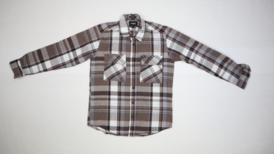 Pull&Bear Shirt Mens Large Brown Gray Plaid Relaxed Fit Button Down Long Sleeve