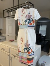 ASOS Floral Striped Midi Sheath Dress Short Sleeve Crew Neck UK 14 US 10