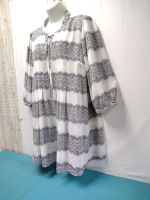 Daniel Rainn Blouse Lace Stripe Peasant Long Tunic Flowy Pullover 3/4 Sleeve IX