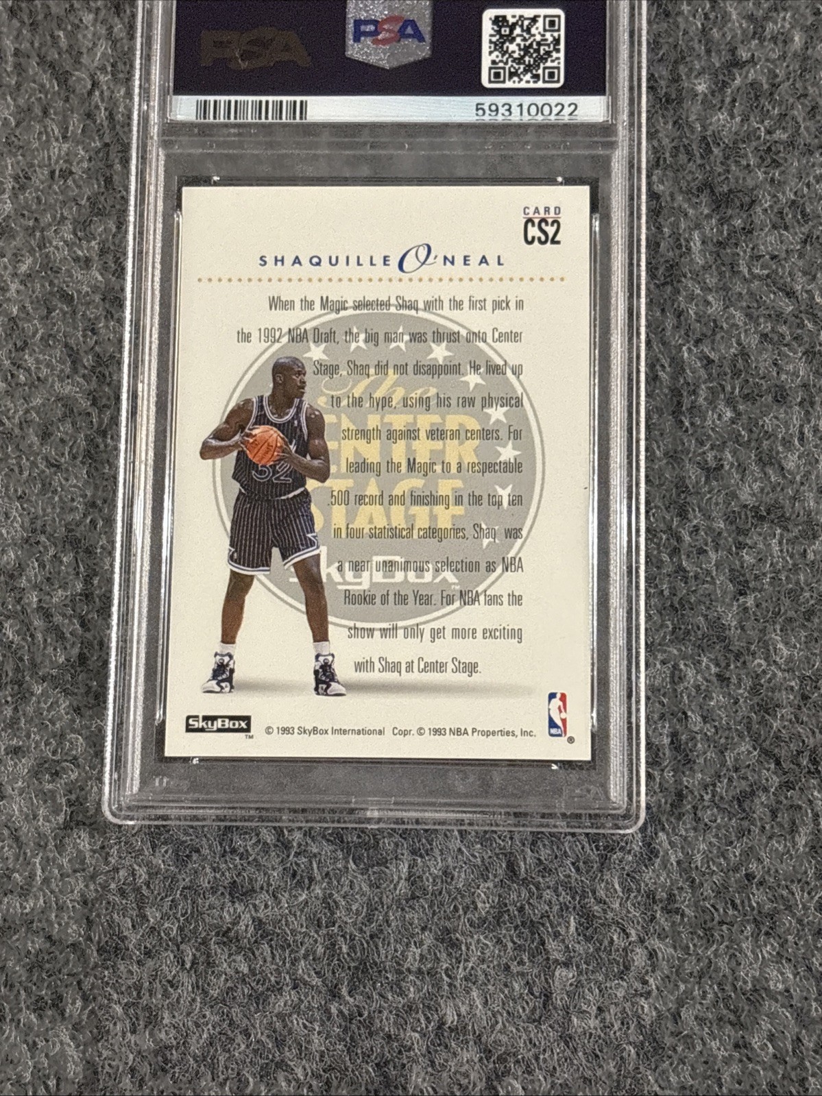 1993 SKYBOX PREMIUM SHAQUILLE O NEAL #CS2 CENTER STAGE HOF MAGIC PSA 8 NM-MT view 9