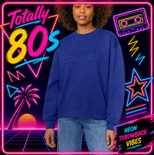 NEW L Esprit Women's Logo Fleece Crewneck Sweatshirt Blue Viral 80's Costco