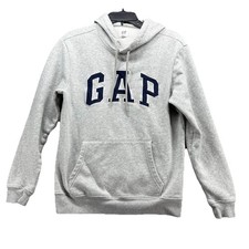 GAP Hoodie Boys XS Gray Pullover Sweatshirt Fleece Logo Kangaroo Pocket Casual