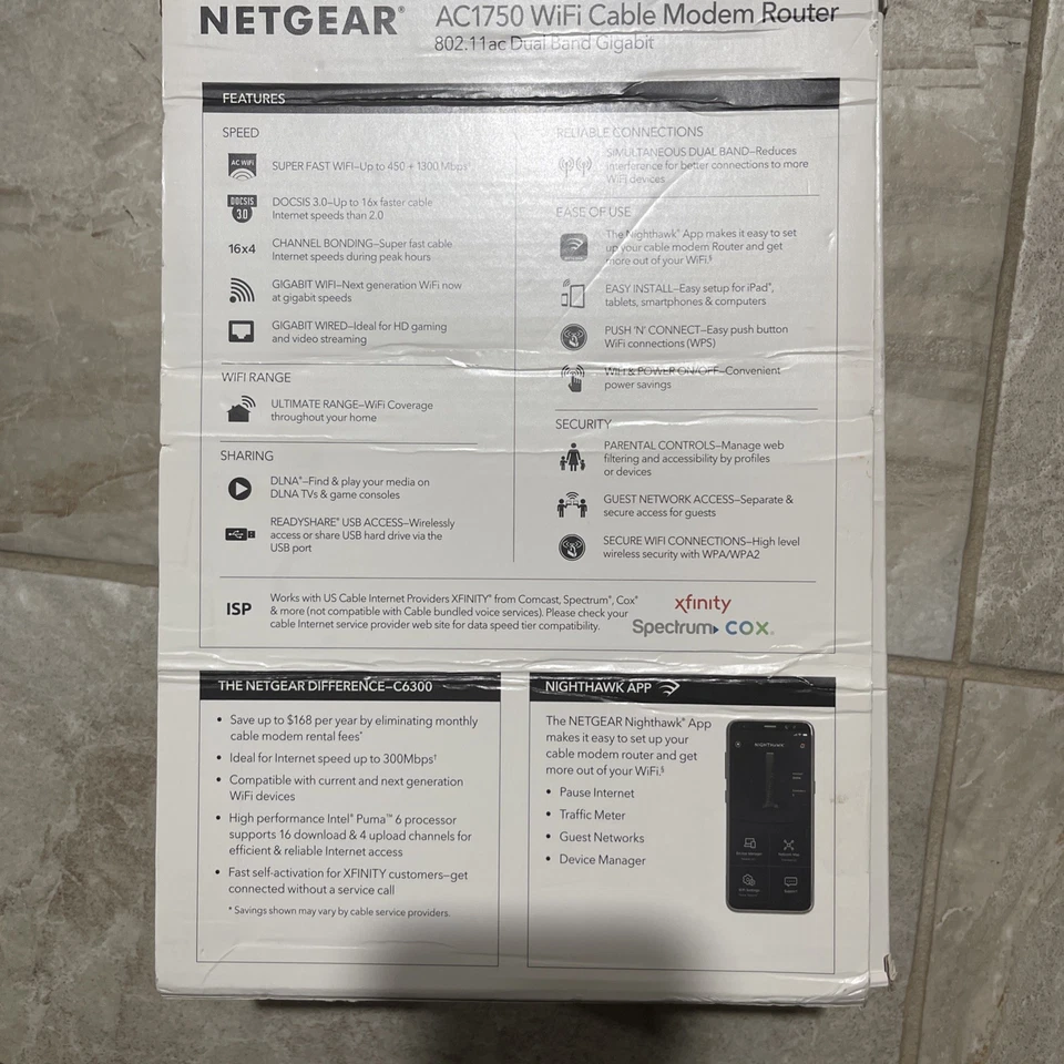 NETGEAR AC1750 WiFi Cable Modem Router Built-In DOCSIS 3.0-Model C6300 - Image 4 of 4