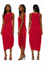 Strapless red cut dress with a tie on the side