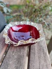 vintage Murano art glass bowl in ruby red with a clear and gold flake rim edge