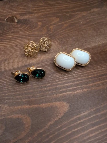 Vintage Trifari Gold Tone Lot - 3 Sets Of Signed Earrings