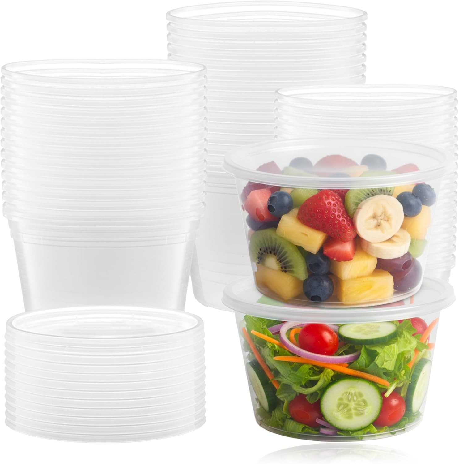 Zuvo Avlash 50 Pack 450Ml - 16Oz Round Stackable Plastic Food Container Set With Lids - Reusable, Leakproof, Dishwasher & Microwave Safe, - Image 3