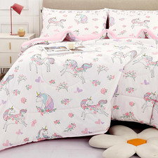 Unicorn Full Bedding Set for Girls, 7-Piece Soft Microfiber Comforter Set