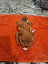 RARE TY BEANIE BABY "BUCKY" THE BEAVER 1995 w/ MULTIPLE TAG ERRORS & PVC PELLETS