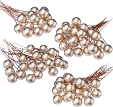 100pcs Mini Artificial Holly Berries 10mm Champagne Gold Christmas Decor