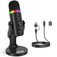 ZealSound Podcast Microphone for PC, USB Noise Cancelling Mic Compact, RGB