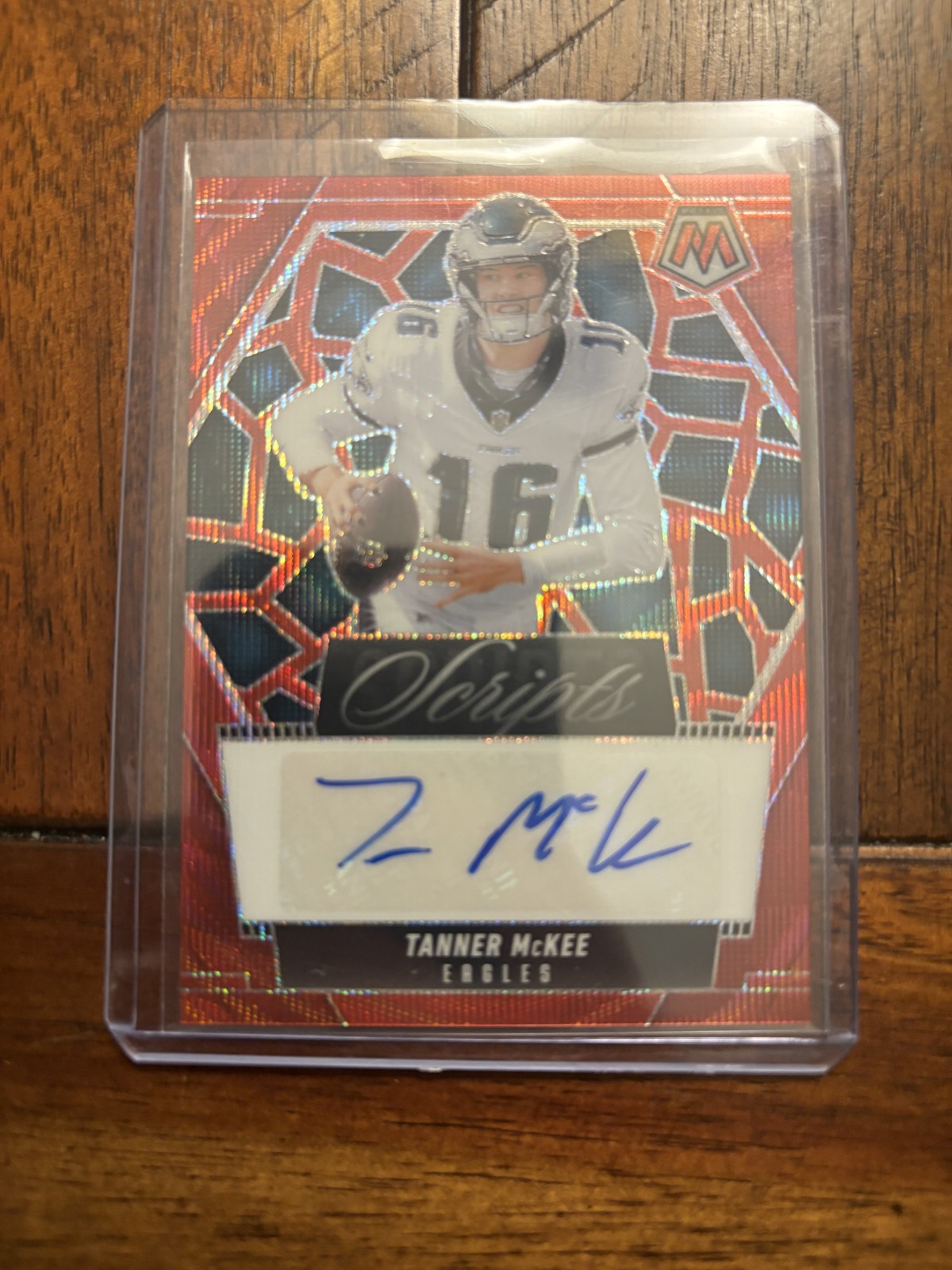 2024 Panini Mosaic #SC-TMC Tanner McKee Scripts Red Wave