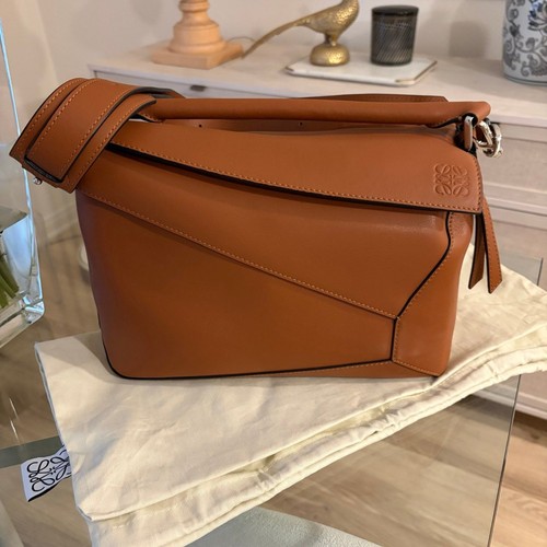 Loewe Calfskin Bag Puzzle Logo Smooth Calfskin Tan Caramel Authentic Designer
