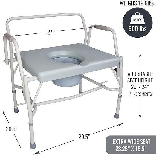 HOMLAND Bedside Commode with Padded Seat, Aluminum Frame, 350 lb 