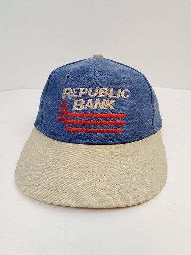 Hitwear Vintage Republic Bank Blue Tan Hat Cap Adjustable