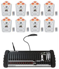 8 Rockville RF WEDGE WHITE RGBWA UV Wireless DMX Up Lights 384 Ch. Controller