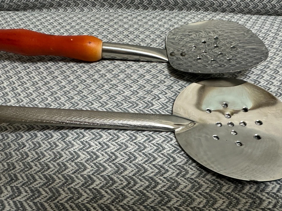 Set of 2 Uzbek plov lids, Uzbekistan Handmade Stainless Steel Skimmers set #2 - Image 3 of 4