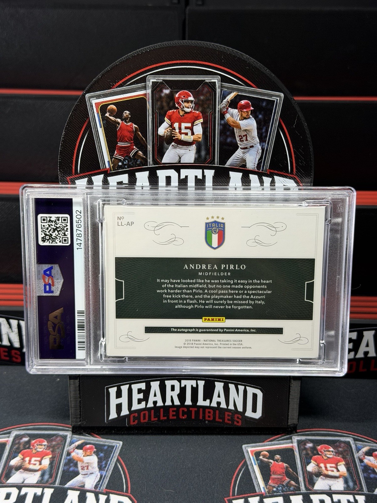 Andrea Pirlo 2018 Panini National Treasures on Card Auto /49 PSA 6 Italy view 2